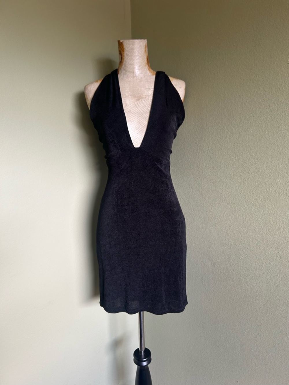 Wild Fable Black Deep V Halter Mini Dress